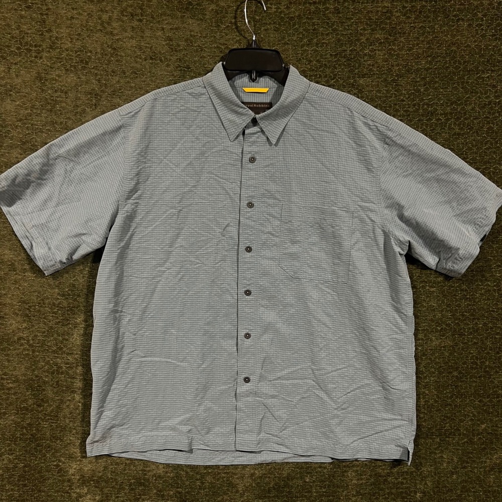 Royal Robbins Button Down Shirt Mens XL Blue Micro Check Short Sleeve 25848